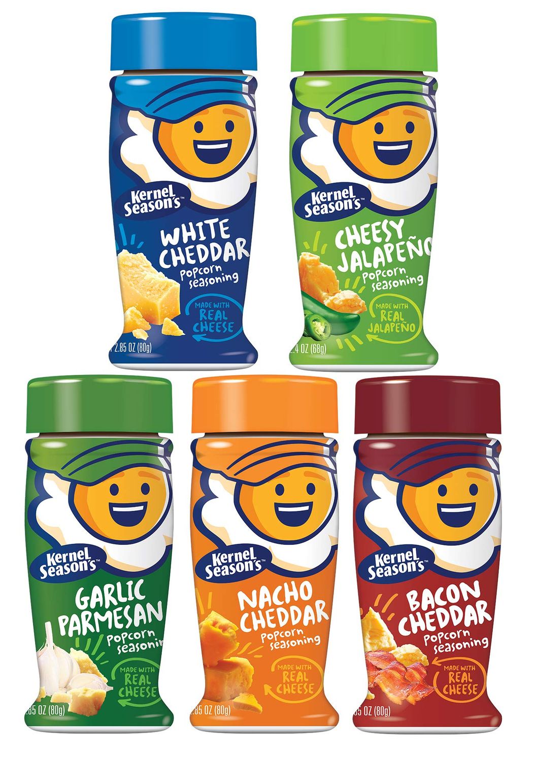 Kernel Season&#39;s Popcorn Seasoning, Cheese Lovers Complete Set - includes 5 Flavors, Each Bottle 2.7 oz