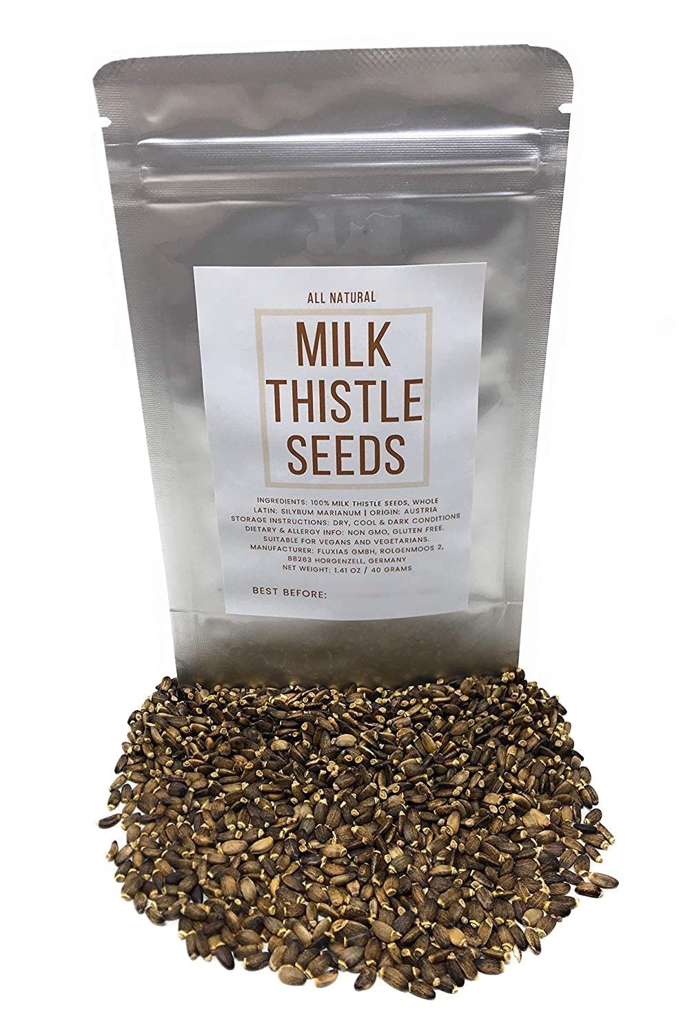 Milk Thistle Seeds - Dried, Whole &amp; Natural Silybum Marianum - Origin: Austria - Net Weight: 1.41 Oz / 40 Grams