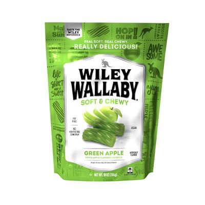 Wiley Wallaby Licorice 10 Ounce Classic Gourmet Soft &amp; Chewy Australian Green Apple Licorice Candy Twists, 1 Pack