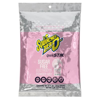 Sqwincher Zero Qwik Stik Sugar Free, Strawberry Lemonade, .11 0z (Pack of 50)