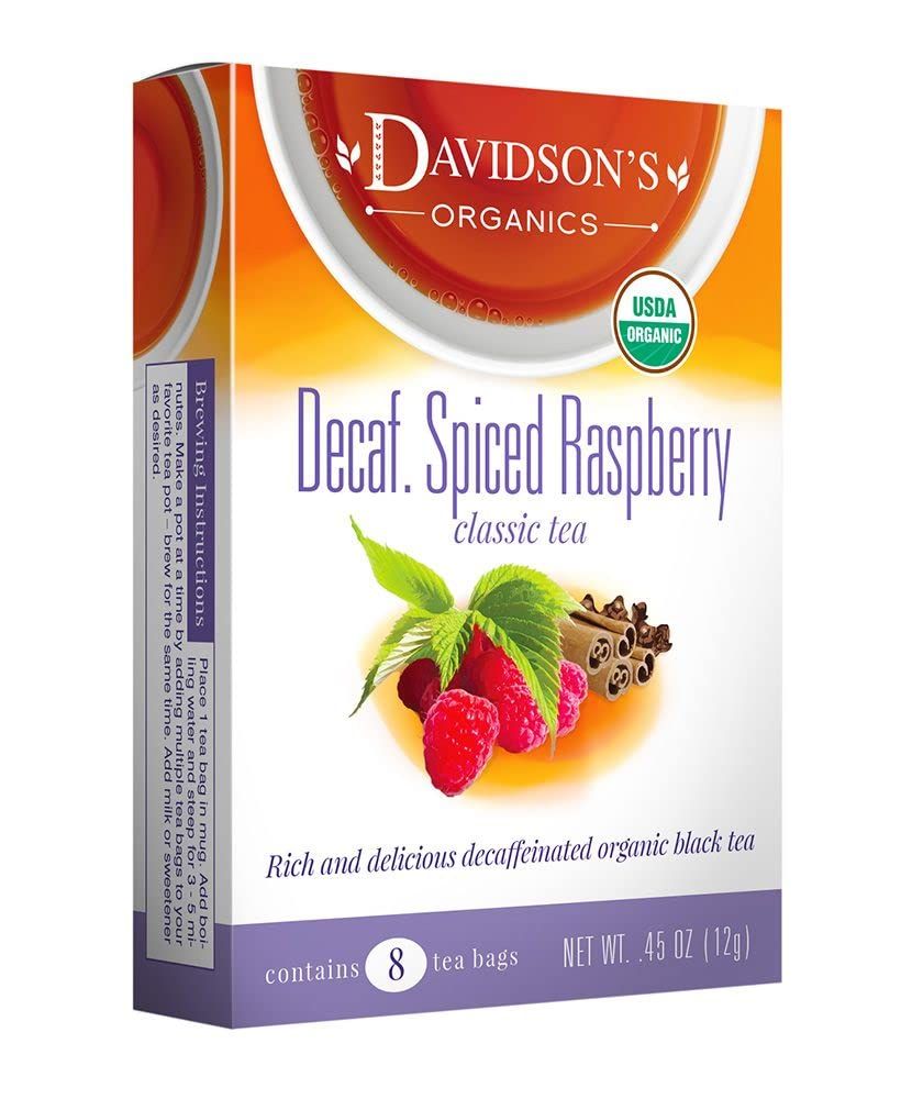 Davidson&#39;s Organics, Decaffeinated Spiced Raspberry, 8-count Tea Bags, Pack of 12