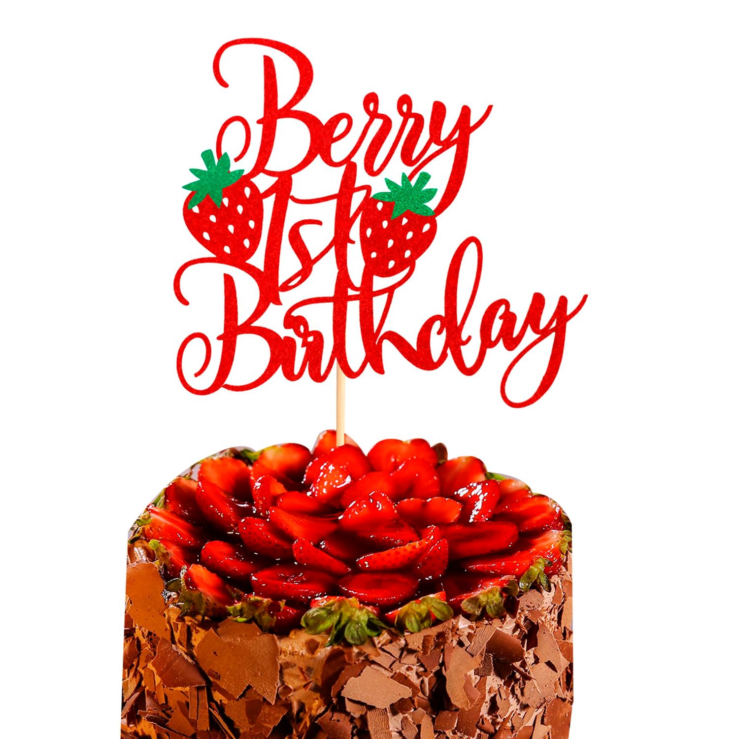 Arthsdite 1 Pc Berry 1st Birthday Cake Topper Sweet Fruit Theme First Birthday Strawberry One Cake Pick for Strawberry Theme Baby Shower Kids 1st Birthday Party Cake Decorations
