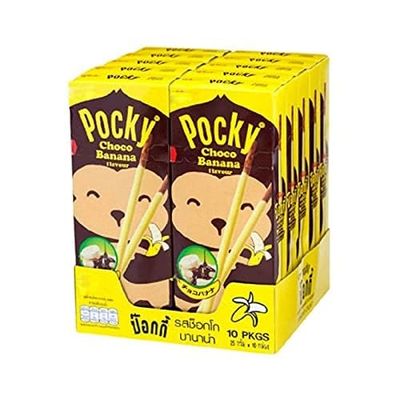 GLICO POCKY BISCUIT STICK COATED WITH CHOCOLATE BANANA FLAVOUR 25G X 10
