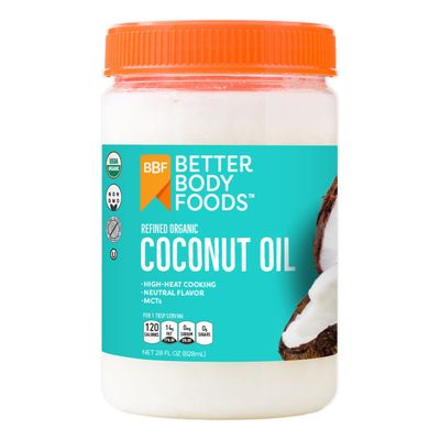 BetterBody Foods Organic Refined Coconut Oil, 28 Fl Oz, All Purpose Oil for Cooking, Baking, Hair and Skin Care