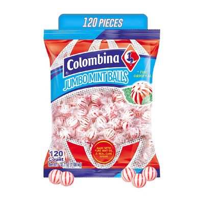 Colombina Jumbo Peppermint Balls, Individually Wrapped Red &amp; White Hard Candy Delights, 1 Pack (120 Count)
