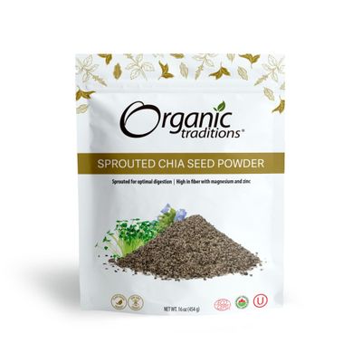 Organic Traditions Sprouted Chia Seeds and Flax Seed Powder, Non-GMO Superfood, 227g/8oz Bag