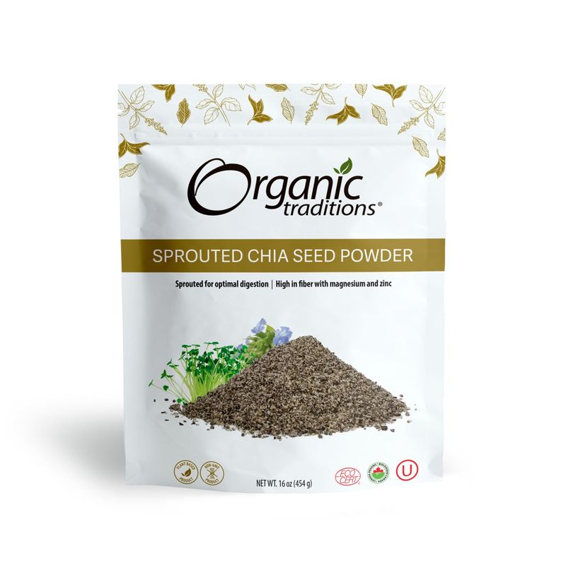 Organic Traditions Sprouted Chia Seeds and Flax Seed Powder, Non-GMO Superfood, 227g/8oz Bag