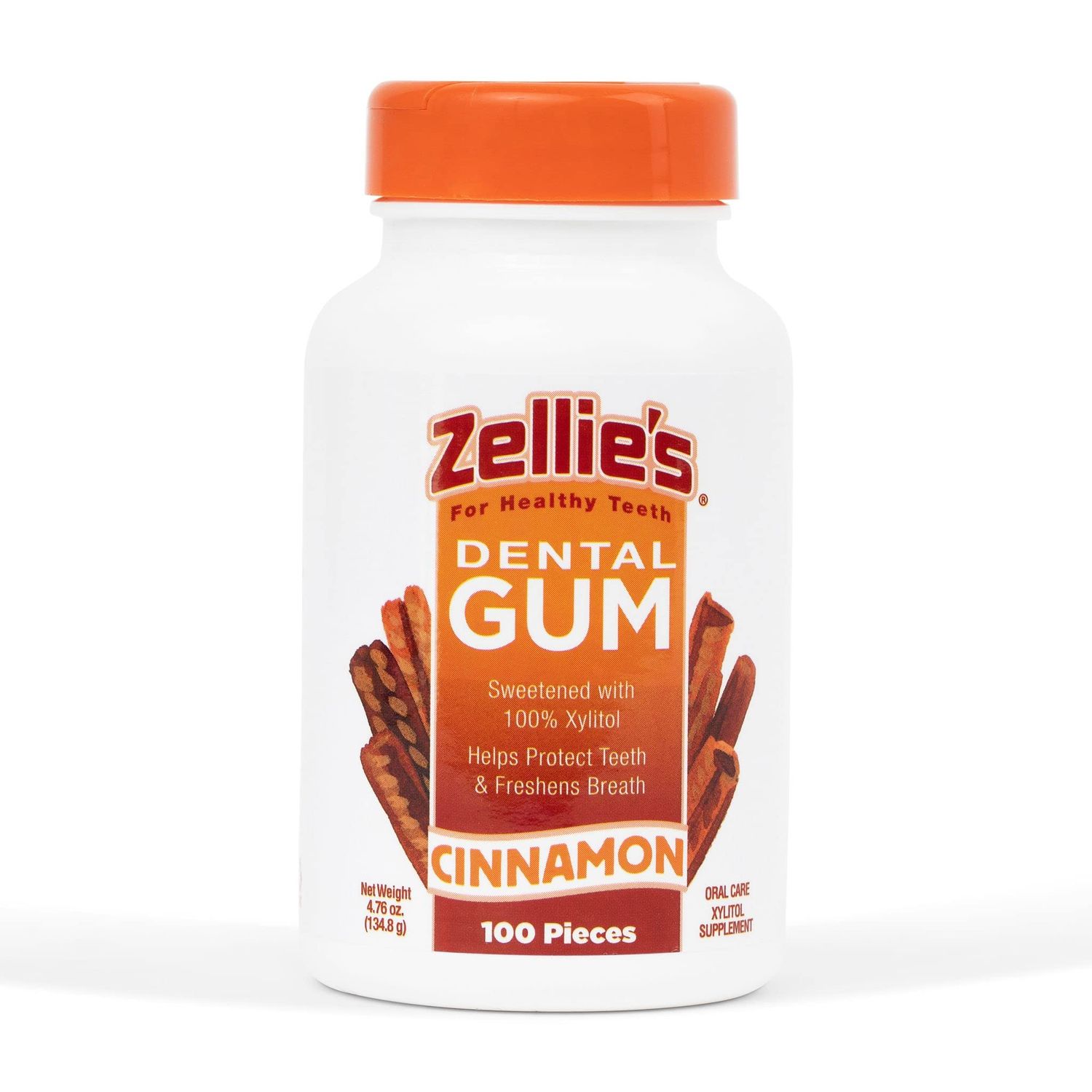 Zellie&#39;s | 100% Xylitol Sugar Free Cinnamon Chewing Gum | Cinnamon Flavor (100 Count (Pack of 1))