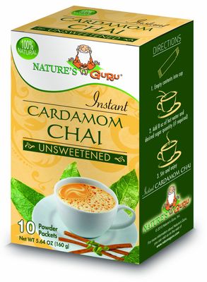 Nature&#39;s Guru Instant Cardamom Chai Tea Drink Mix Unsweetened 10 Count Single Serve On-the-Go Drink Packets