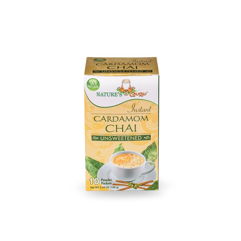 Nature's Guru Instant Cardamom Chai Tea Drink Mix Unsweetened 10 Count Single Serve On-the-Go Drink Packets