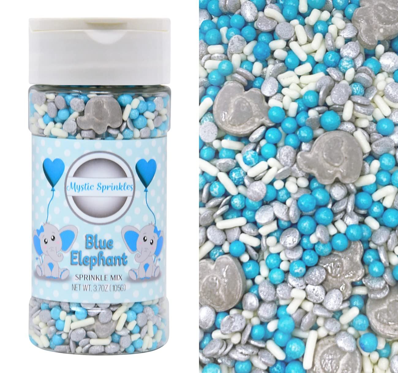 Mystic Sprinkles Baby Shower Sprinkle Mixes (Blue Elephant Sprinkle Mix 3.7oz)