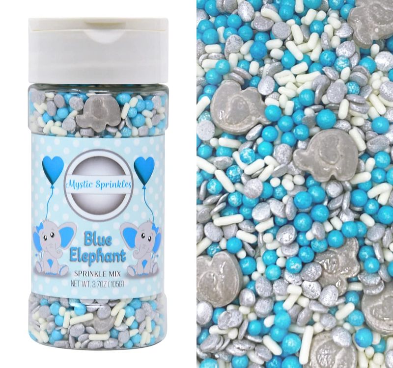 Mystic Sprinkles Baby Shower Sprinkle Mixes (Blue Elephant Sprinkle Mix 3.7oz)