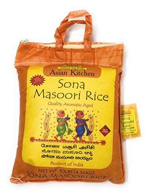 Asian Kitchen White Sona Masoori Aged Rice 10-Pound Bag, 10lbs (4.54kg) Short Grain Rice ~ All Natural | Gluten Friendly | Vegan | Indian Origin | Export Quality