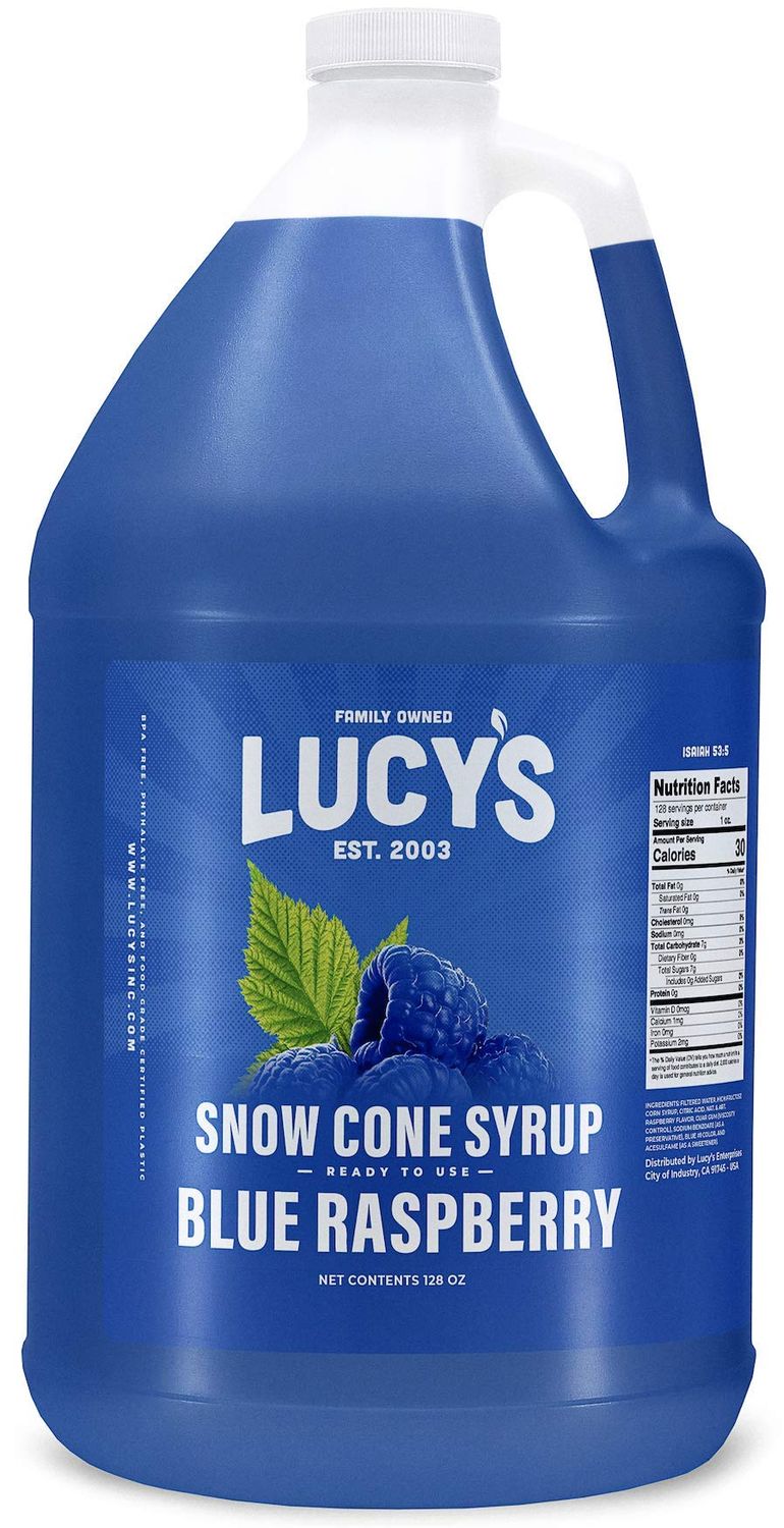 Lucy&#39;s Family Owned - Shaved Ice Snow Cone Syrup, Blue Raspberry - 1 Gallon (128oz.)