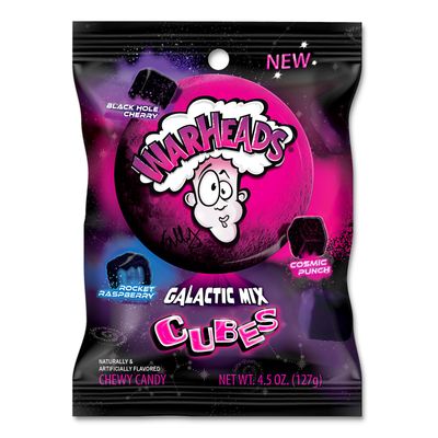 WARHEADS Galactic Mix Cubes - Sour Sweet &amp; Fruity Chewy Candy - Black Hole Cherry, Rocket Raspberry &amp; Cosmic Punch Flavors - 4.5 oz. Bag