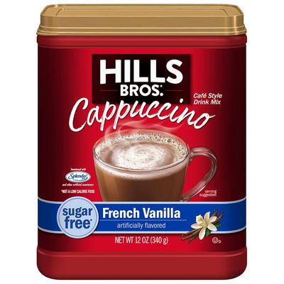 Hills Bros. Instant Cappuccino Mix, Sugar Free French Vanilla (12 Oz, Pack of 1) - Convenient and Versatile, Instant Hot or Iced Coffee, Frothy &amp; Rich Vanilla Flavor - Just Add Water