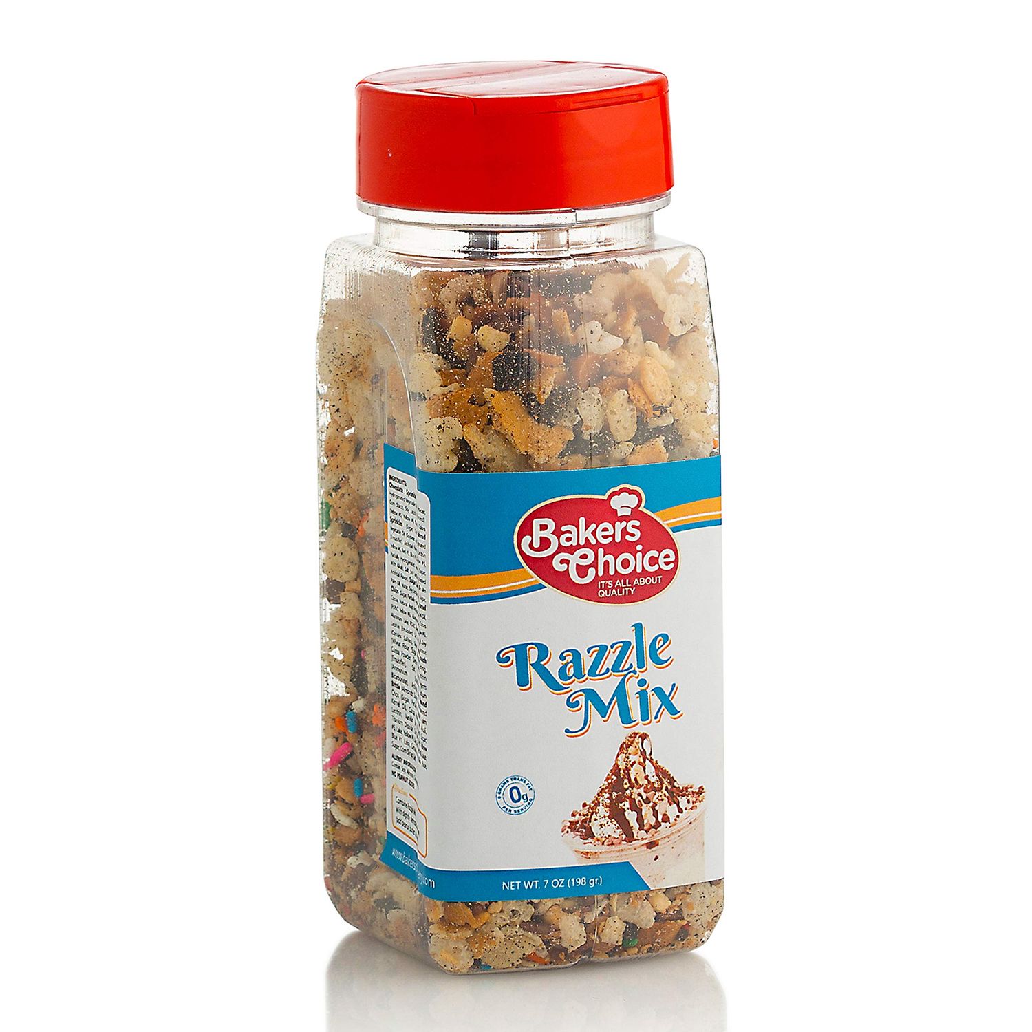 Razzle Crunch Topping - Chocolate, Caramel, Butterscotch and Nut Mix - Sprinkles for Ice Cream Sundae Toppings - 7 oz. - Dairy Free, Kosher - Bakers Choice
