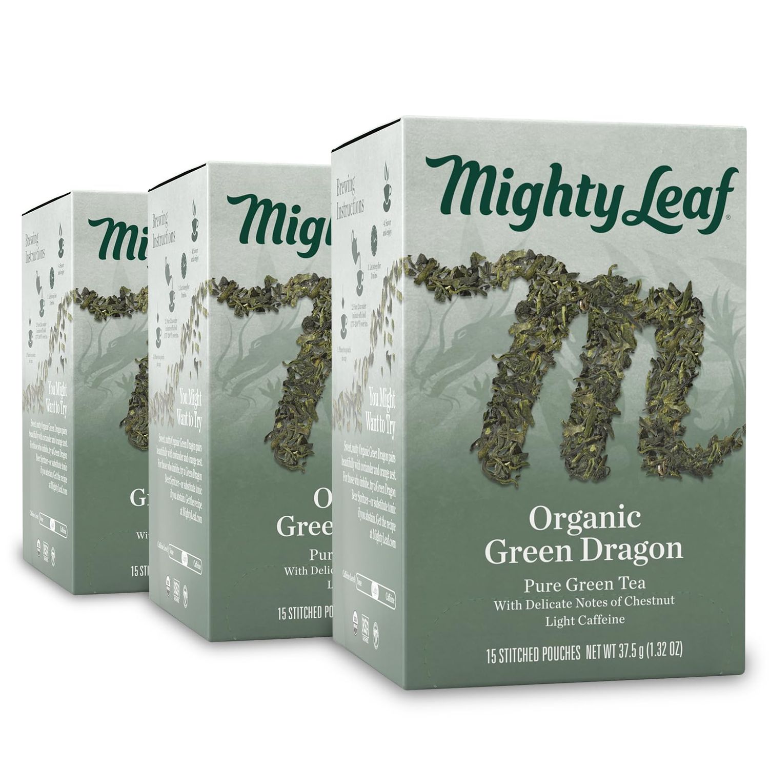 Mighty Leaf Tea Organic Green Dragon Tea, 15-Count Whole Leaf Pouches (Pack of 3)