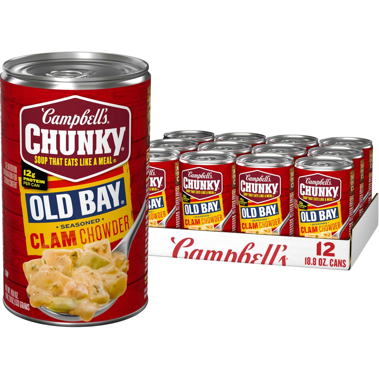 Campbell&#39;s Chunky Soup, OLD BAY Seasoned Clam Chowder, 18 Oz Can (Case of 12)