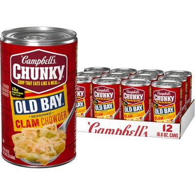 Campbell&#39;s Chunky Soup, OLD BAY Seasoned Clam Chowder, 18 Oz Can (Case of 12)