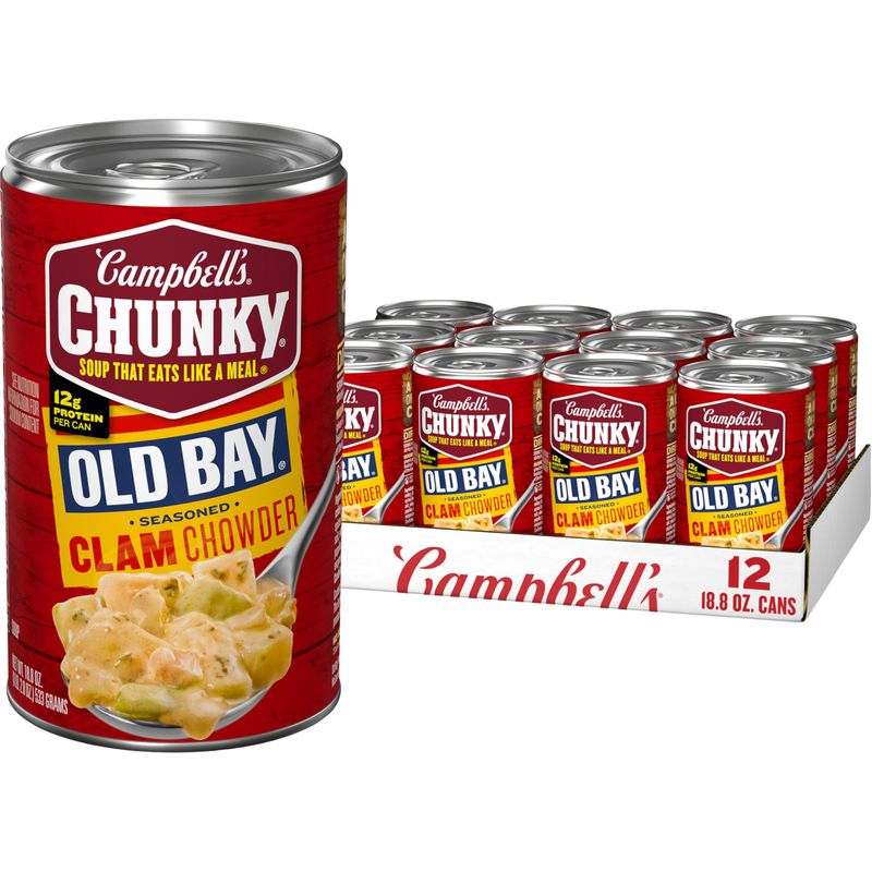 Campbell&#39;s Chunky Soup, OLD BAY Seasoned Clam Chowder, 18 Oz Can (Case of 12)