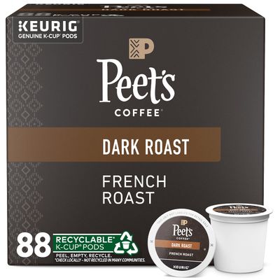 Peet&#39;s Coffee, Dark Roast Keurig K-Cup Pods - French Roast 88 Count (4 Boxes of 22 K-Cup Pods)