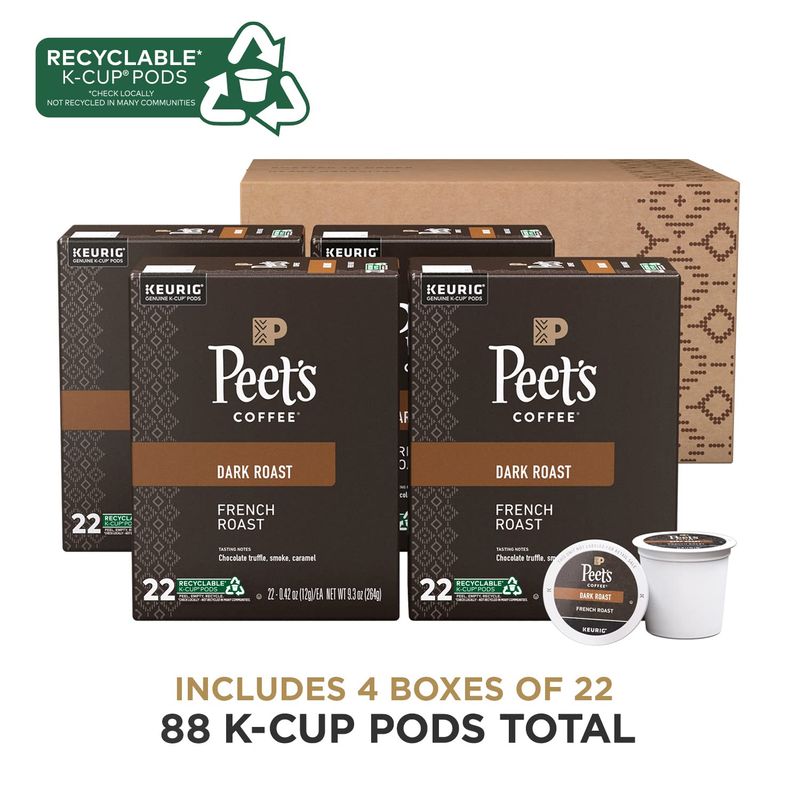 Peet's Coffee, Dark Roast Keurig K-Cup Pods - French Roast 88 Count (4 Boxes of 22 K-Cup Pods)