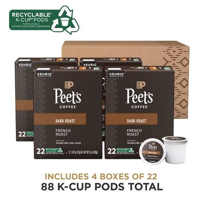 Peet's Coffee, Dark Roast Keurig K-Cup Pods - French Roast 88 Count (4 Boxes of 22 K-Cup Pods)