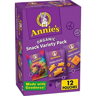 Annie&#39;s Organic Variety Pack, Cheddar Bunnies, Bunny Grahams and Cheddar Squares, Stocking Stuffer, 12 Pouches, 11 oz