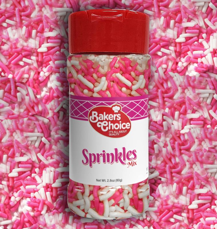 Bakers Choice Pink And White Sprinkles - Girl Baby Shower Sprinkles For Gender Reveal - Jimmies Sprinkles for Baking and Cookie Decorating - Dairy Free, Kosher 2.8 oz.