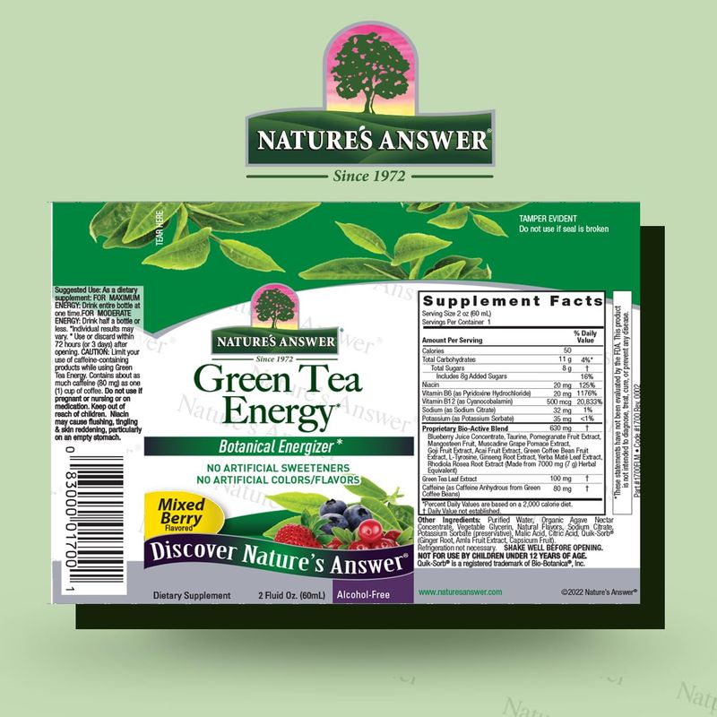 Nature's Answer Green Tea Energy Shot Cast, 12 Count | Natural Energy | Powerful Green Tea | Antioxidants