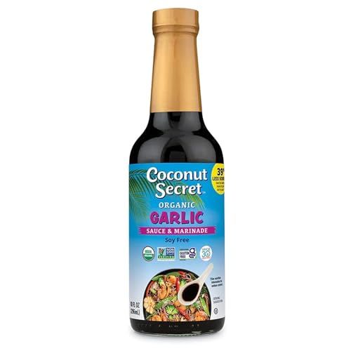COCONUT SECRET Aminos Garlic Sauce, Low Sodium Soy &amp; Glycemic, Gluten Free, Organic, Vegan, Non-GMO - 60 Total Servings, 10 Fl Oz