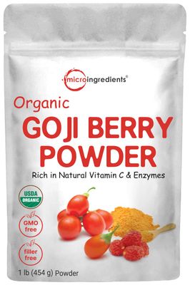 Organic Goji Powder, 16 Ounces | 100% Natural Fruit Source | Sulfate &amp; Additive Free | Great Flavor for Drinks, Snacks, &amp; Beverages | Non-GMO &amp; Vegan
