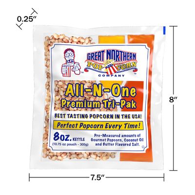 Movie Theater Style 12-Count Popcorn Packs - Pre-Measured 8-Ounce All-in-One Kernel, Salt, Oil Packets for Popping Machines by Great Northern Popcorn