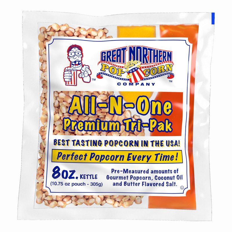 Movie Theater Style 12-Count Popcorn Packs - Pre-Measured 8-Ounce All-in-One Kernel, Salt, Oil Packets for Popping Machines by Great Northern Popcorn