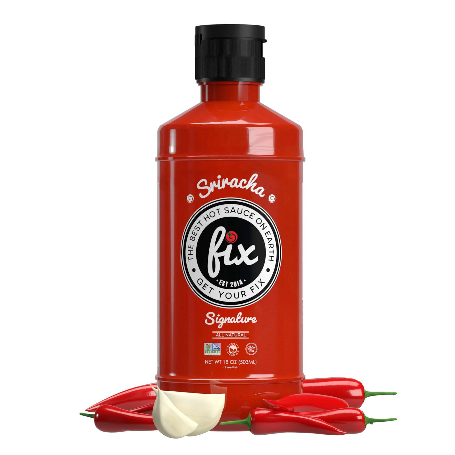 Fix Hot Sauce, Sriracha Sauce - Sriracha Chili Sauce, Organic Red Chili Peppers, Spicy &amp; Bold Flavor, Non-GMO, Gourmet, Sriracha Sauce Hot, Great in Pho or Ramen - Signature Flavor, 18 Oz