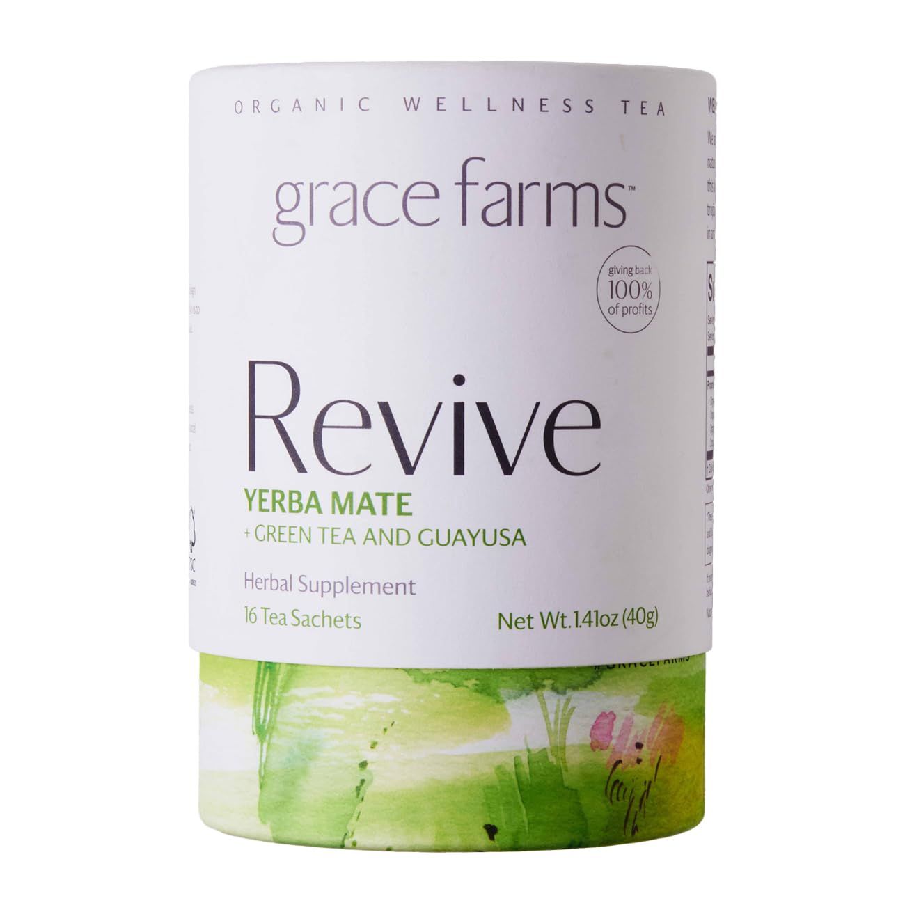 Grace Farms REVIVE Wellness Organic Tea Blend (16 Pyramid Sachets) | Yerba Mate, Green Tea, &amp; Adaptogens | Natural Energy Coffee Replacement | Fairtrade &amp; Kosher | Gives Back 100% of Profits