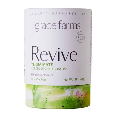 Grace Farms REVIVE Wellness Organic Tea Blend (16 Pyramid Sachets) | Yerba Mate, Green Tea, &amp; Adaptogens | Natural Energy Coffee Replacement | Fairtrade &amp; Kosher | Gives Back 100% of Profits