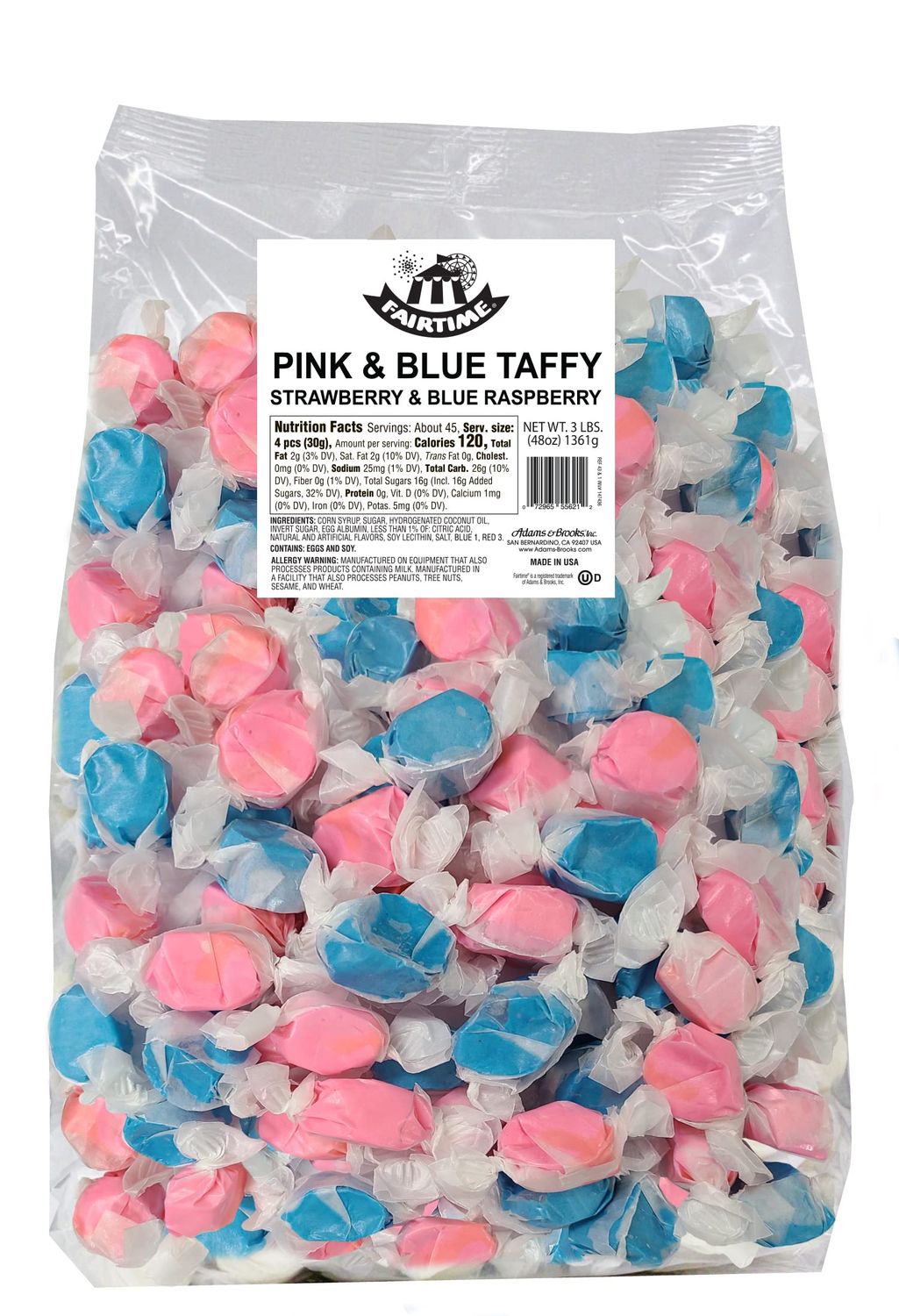 Fairtime Adams &amp; Brooks Taffy Gender Reveal Candy, Gender Reveal Taffy Pink and Blue Candy for Candy Buffets, Bulk Candy, Pinata Candy, Individually Wrapped Candy - Kosher Candy, 3 Pounds of Candy