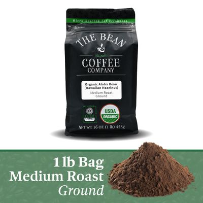 The Bean Organic Coffee Company Aloha Bean (Hawaiian Hazelnut), Medium Roast, Ground Coffee, 16-Ounce Bag,Caf molido tostado organico