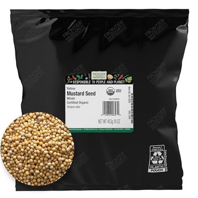 Frontier Co-op Organic Bulk Whole Yellow Mustard Seeds, 1lb (16 oz - 453 gr) - Spice Jar Refill, Restaurant Supply
