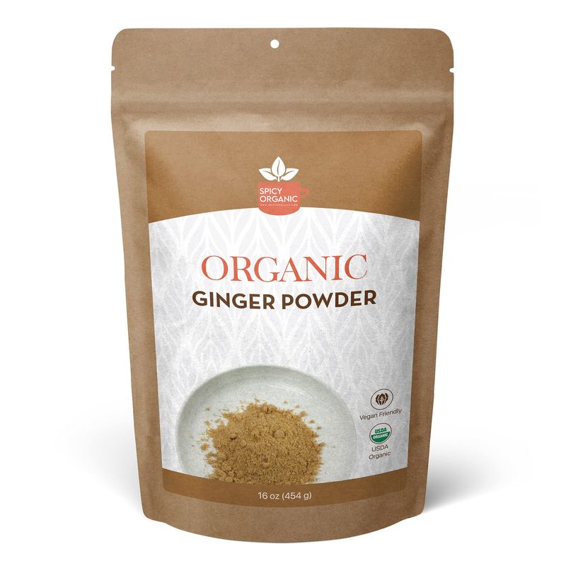 SPICY ORGANIC Ginger Root Powder - 16 oz. - Freshly Ground from Raw, Indian Ginger, Dried Spice for Baking, Beverages and Cooking - 100% Pure, USDA Certified Organic Ginger - Non-GMO &amp; Kosher