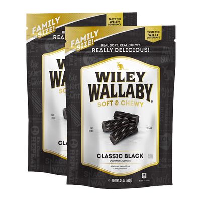 Wiley Wallaby Licorice 24 Ounce Classic Gourmet Soft &amp; Chewy Australian Black Licorice Candy Twists, 2 Pack