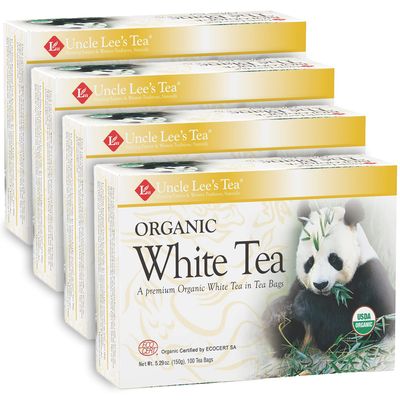 Uncle Lee&#39;s Tea Organic White Tea - Premium Tea for Everyday Wellness, Low Caffeine, Antioxidant-Rich White Tea Bags, Individually Wrapped, 100 Count (Pack of 4)