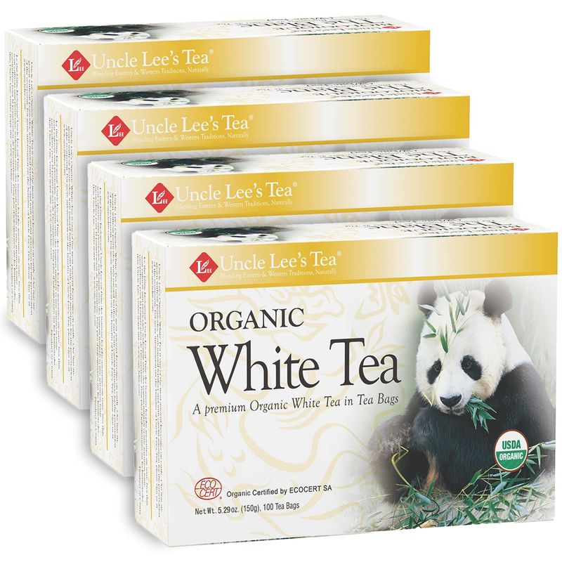 Uncle Lee&#39;s Tea Organic White Tea - Premium Tea for Everyday Wellness, Low Caffeine, Antioxidant-Rich White Tea Bags, Individually Wrapped, 100 Count (Pack of 4)