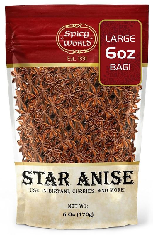 Spicy World Star Anise Whole Pods 6 Oz Bag -Premium Quality, Vegan, All Natural, Dried, Great for Baking &amp; Tea