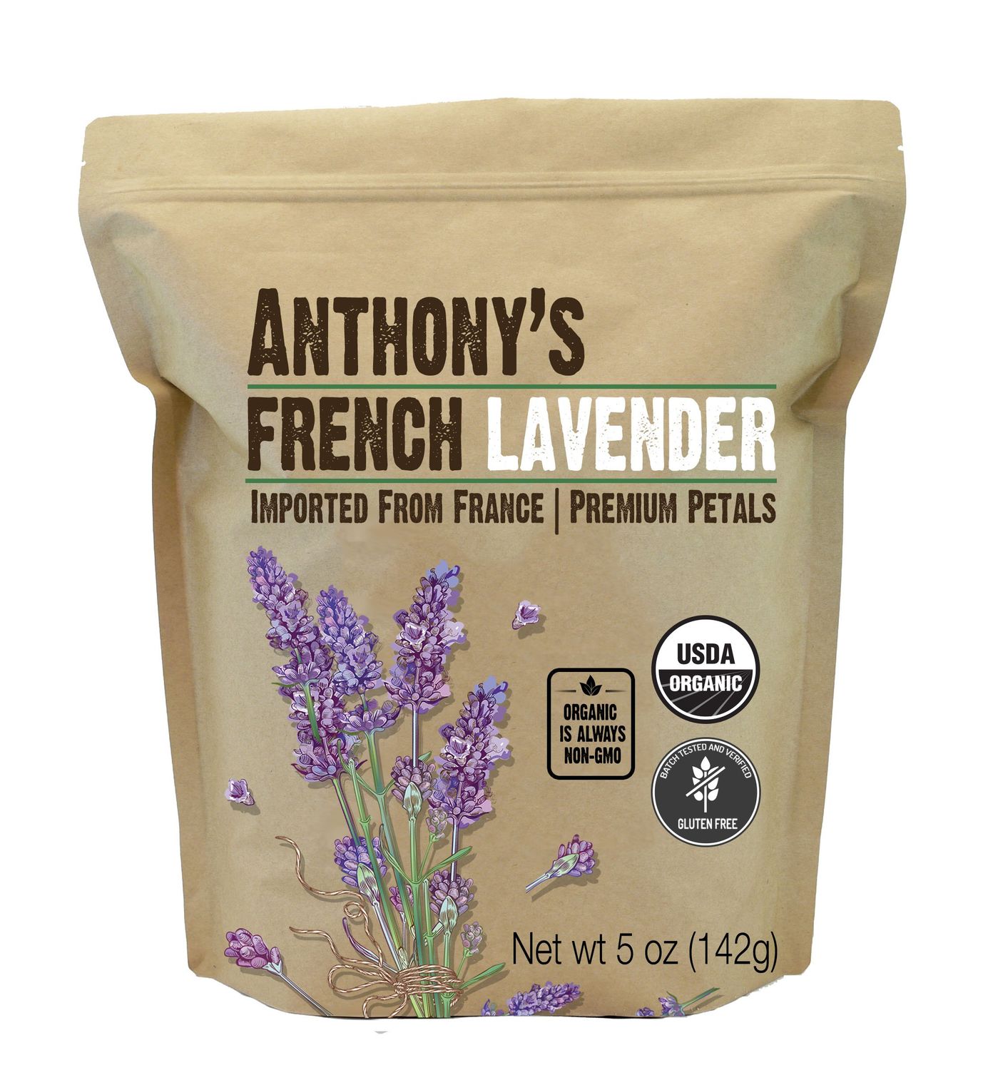 Anthony&#39;s Organic French Lavender Petals, 5 oz, Extra Grade, Dried, Gluten Free &amp; Non GMO