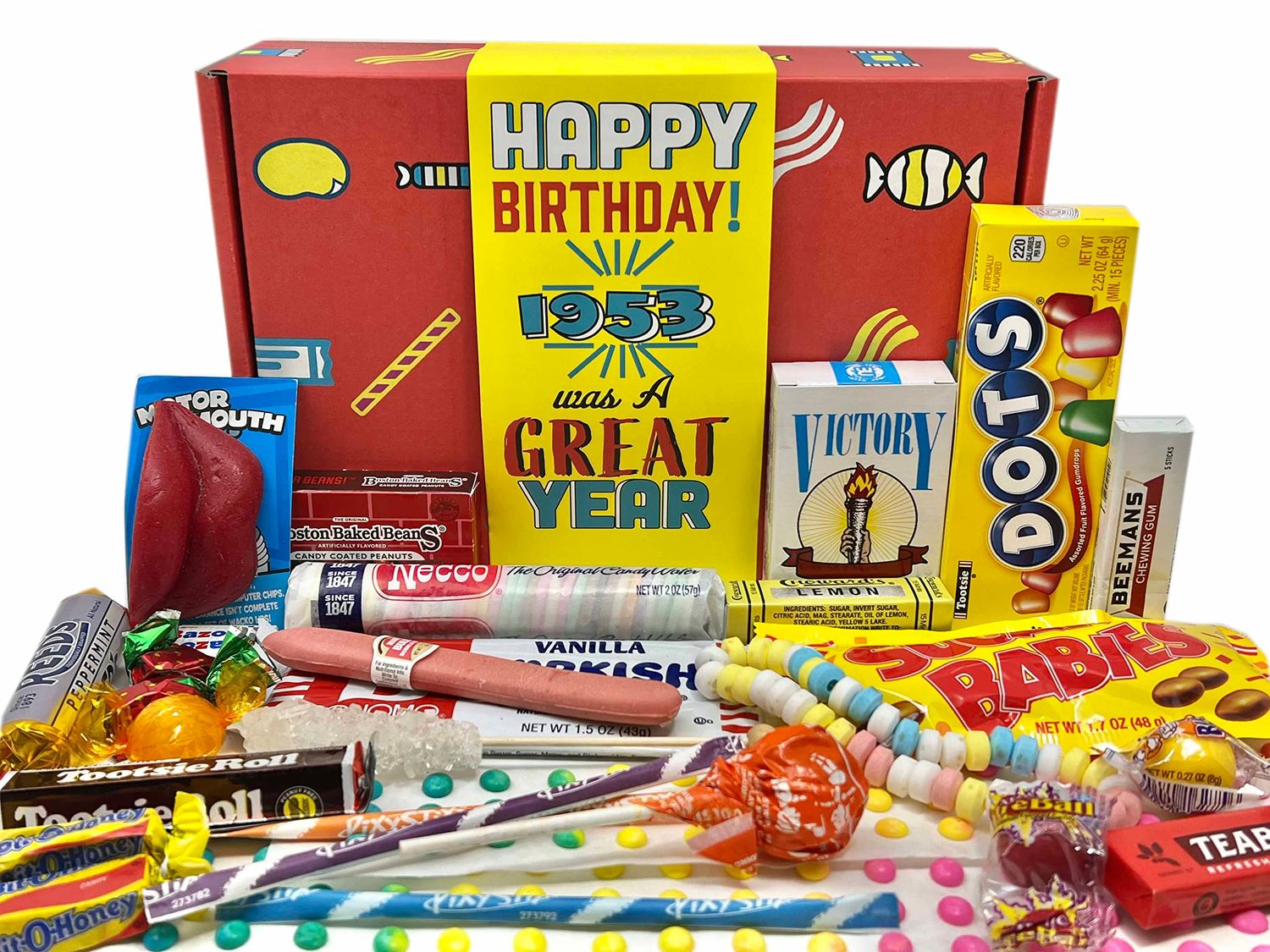 RETRO CANDY YUM ~ 1953 Vintage Candy Box - Nostalgic Candy from the 50s to Celebrate 71st Birthday - 1950s Candy Pack Jr