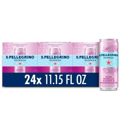 S.Pellegrino Essenza Dark Morello Cherry &amp; Pomegranate Flavored Mineral Water with Natural CO2 Added, 11.15 Fl Oz Can (24 Pack)