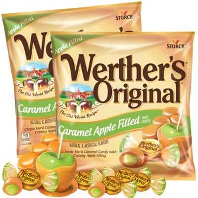 Hard Caramel Candy with Apple Filled Center, Individually Wrapped Shareable Candies, Gourmet Caramels